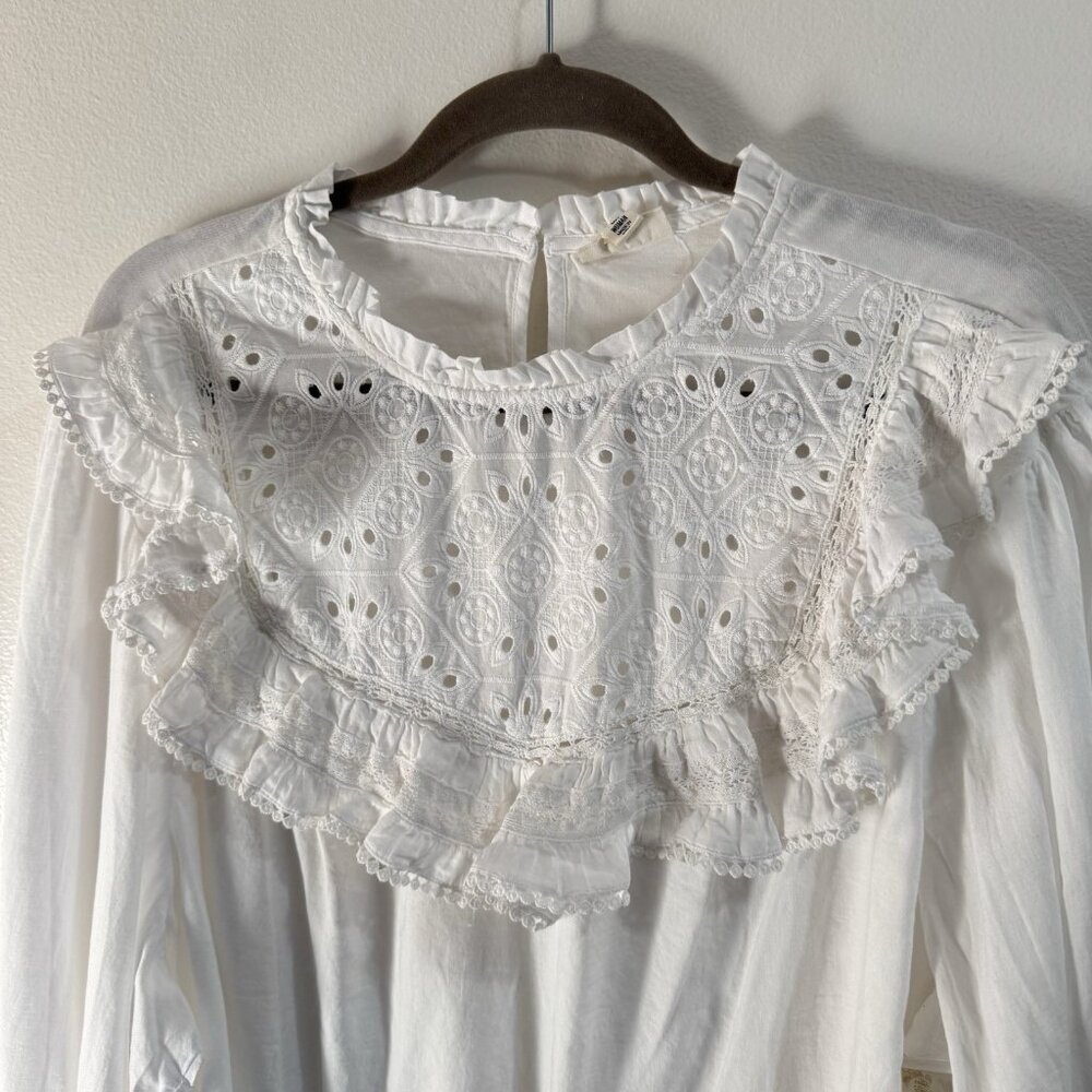 NWT ANA A New Approach Shirt 3X White Eyelet Lace Ruffle Peasant Victorian - Picture 2 of 9